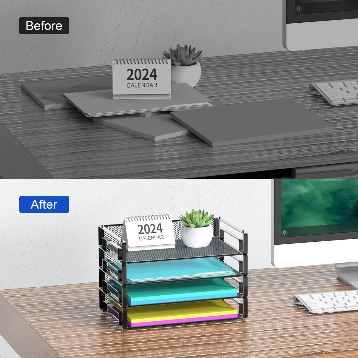 Samstar 4 Pack Stackable Letter Paper Tray, Desk File Organizer Paper Sorter for Letter/A4 Size
