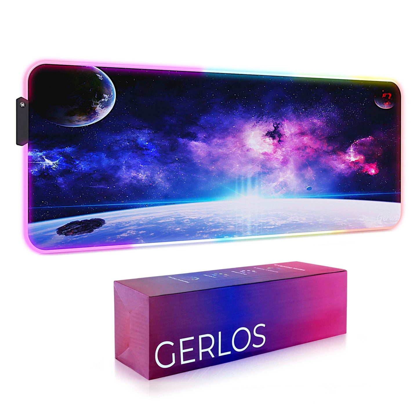 Gerlos RGB Gaming Mouse Pad, Large LED Desk Mat for Gamer, 31.5" x 11.8"