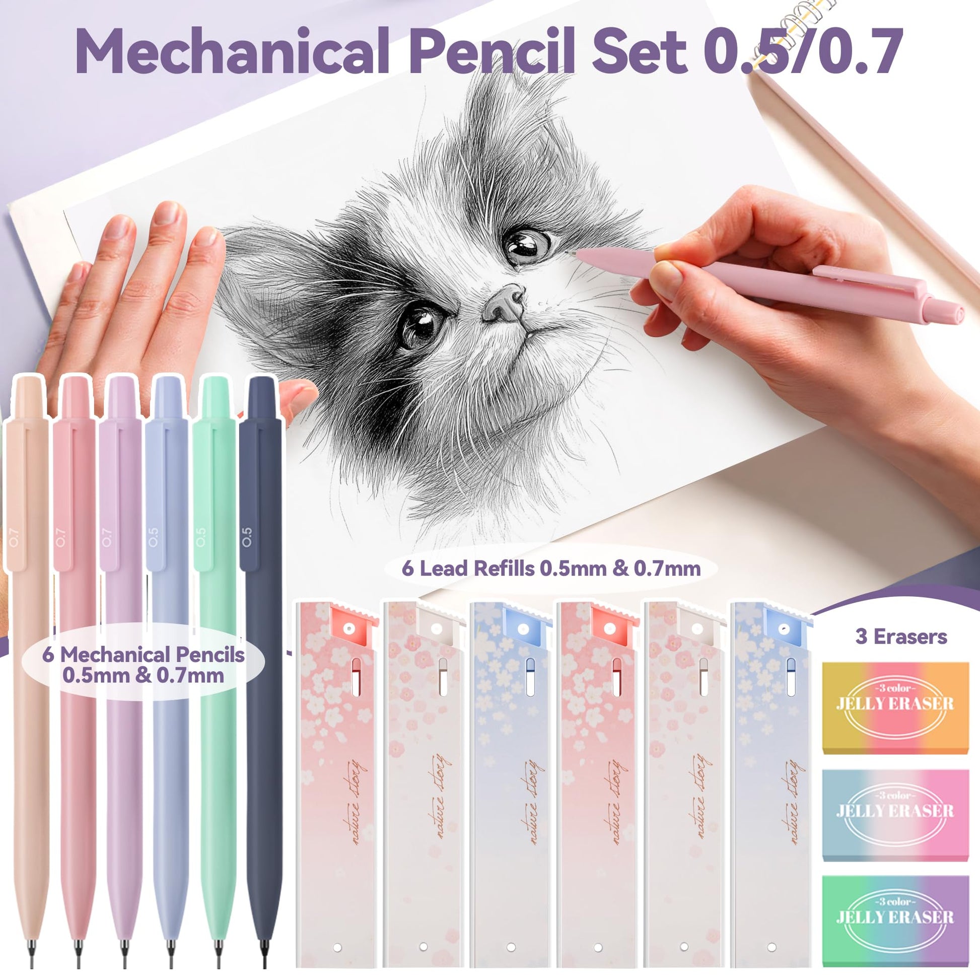 DazSpirit 61PCS Aesthetic College School Supplies Set with Cute Pencil Case