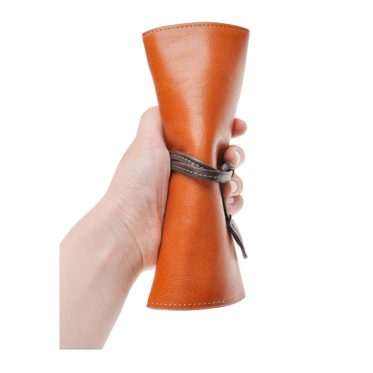 ZLYC Handmade Leather Pencil Case Soft Roll Bag Stationery Gift,Brown