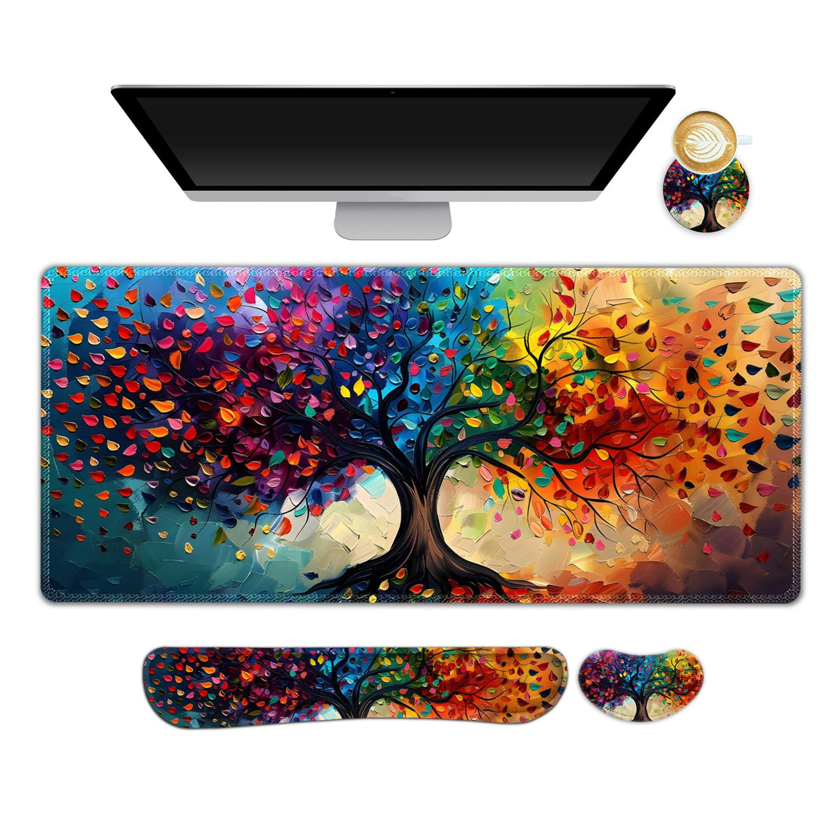 NXZGO Large Gaming Mouse Pad Set, 4 in 1 Ergonomics Keyboard Desk Mat with Memory Foam Wrist Rest