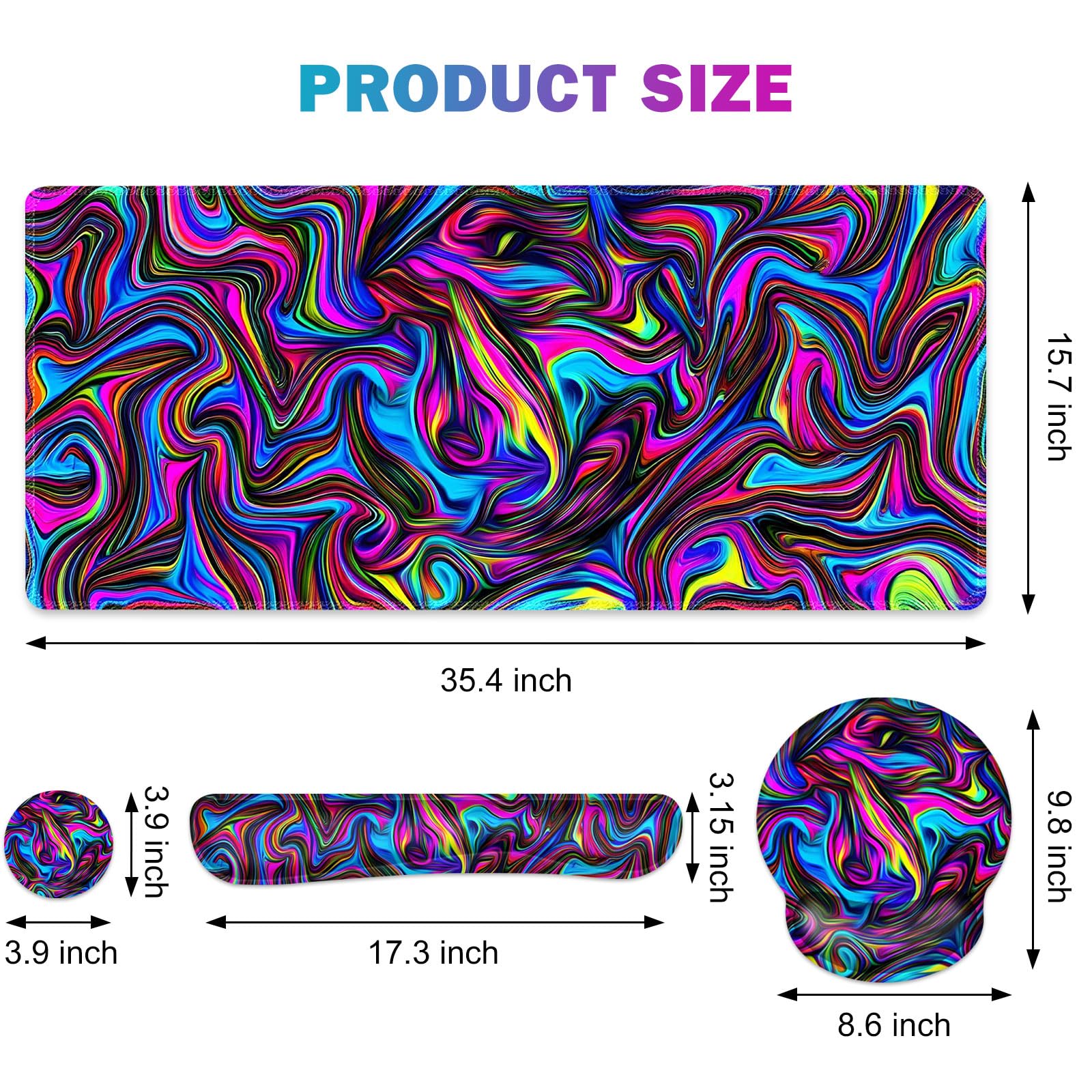 Gaming Mouse Pad, Large Desk Mat, Cute Desk Pad Protector, 4in1 XXL Mousepad + Keyboard Wrist