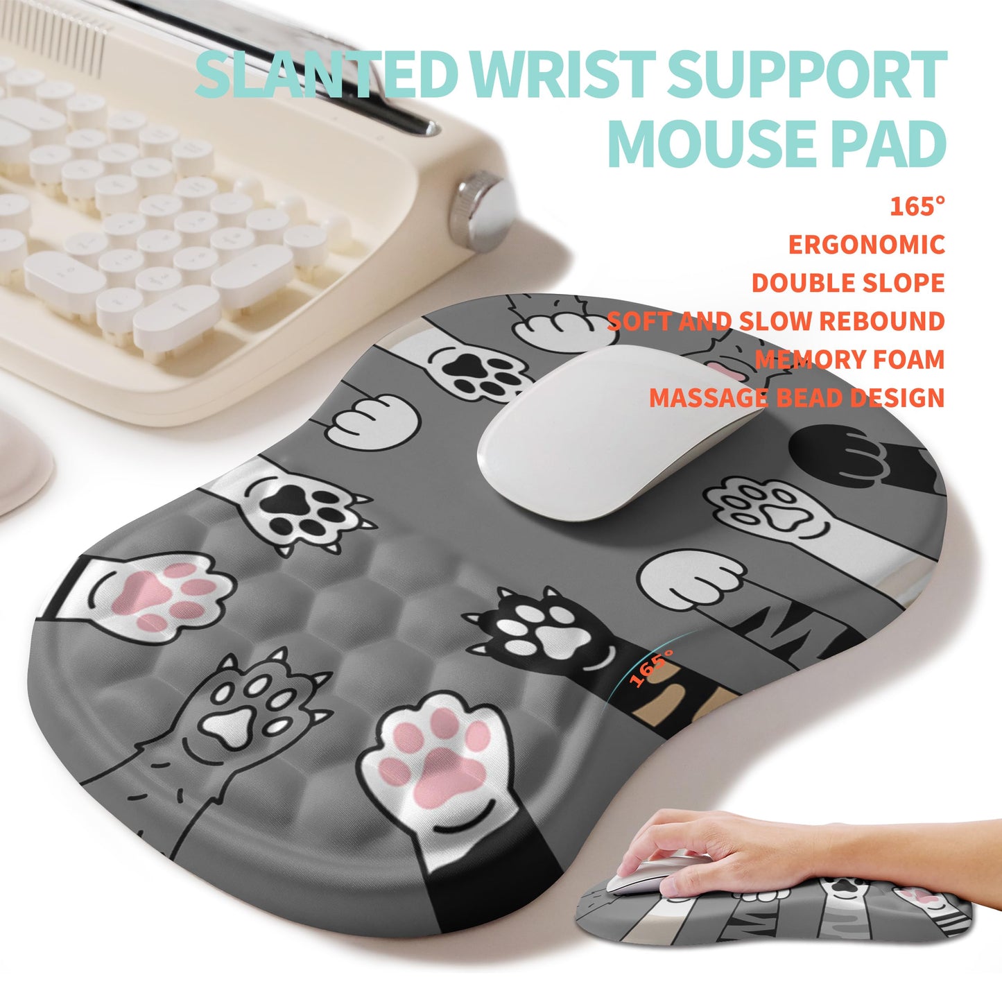 KUOSGM 2-in-1 Ergonomic Set, Wave Rise Keyboard Wrist Rest and Massage Bulge Slope Mouse Pad Wrist
