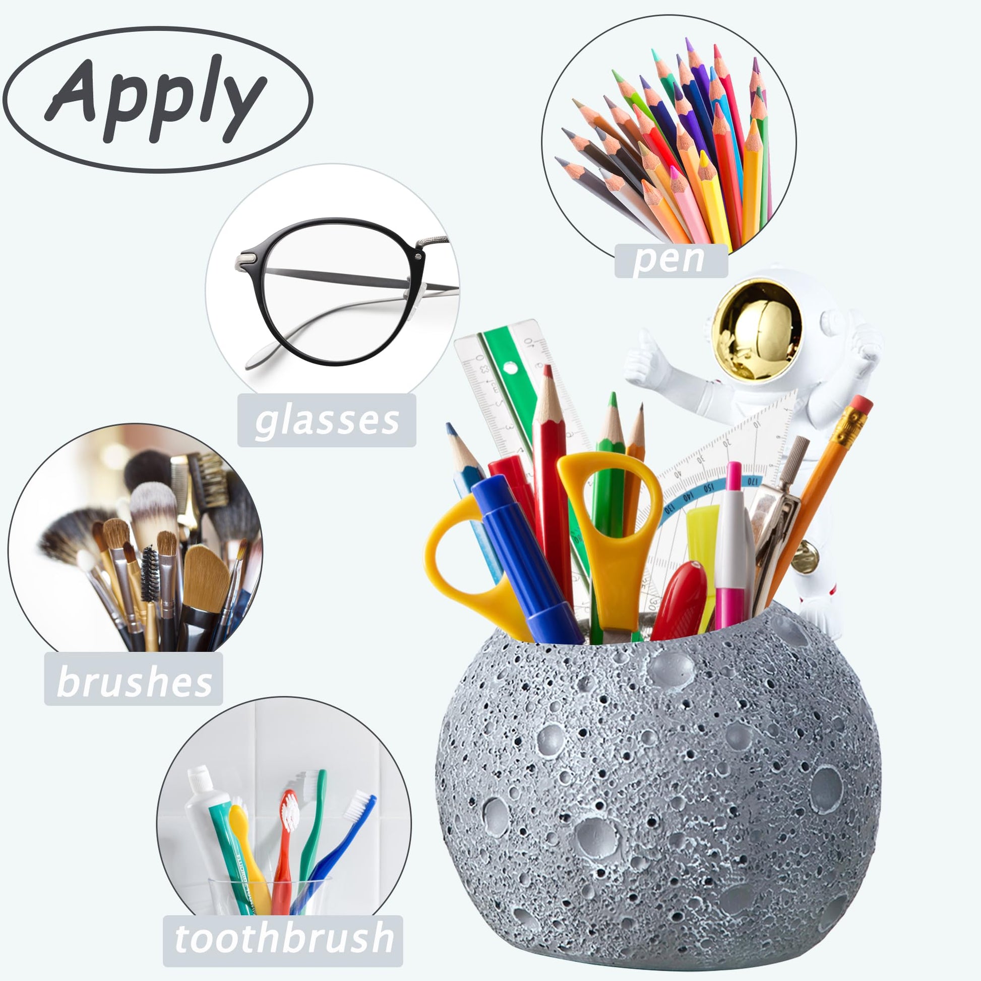 Kimdio Pen Holder, Astronaut Stand for Desk Pencil Holder, Resin Desk Moon Organizer Decorative