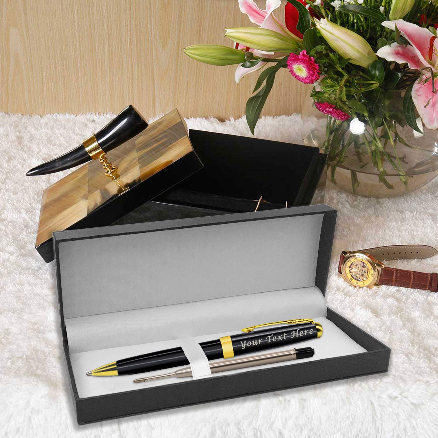 ABIsedrin Personalized Pens, Custom Engraved Pen Case for Men, Twist Action 0.7 Ballpoint Pens
