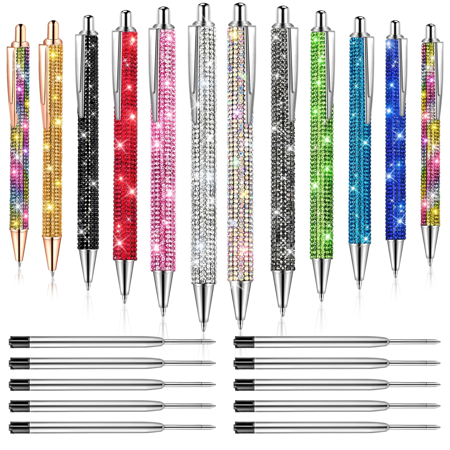 ZSMKJIAYE 12Pcs Rhinestone Pens Bling Metal Ballpoint Diamond Pens Bulk Fancy Sparkly Crystal Press