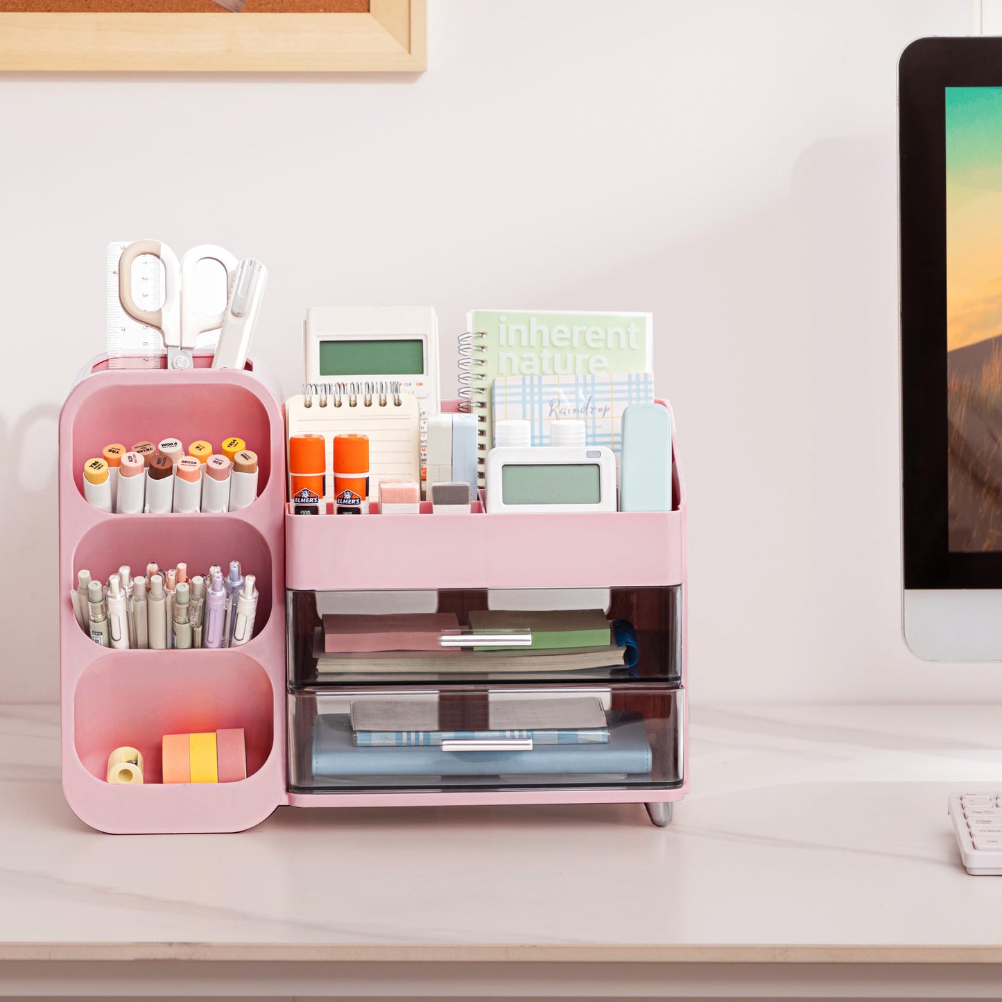 HBlife Desk Organizer with Pen Pencil Holder for Desk, Pen Organizer with 2 Drawers, Desk