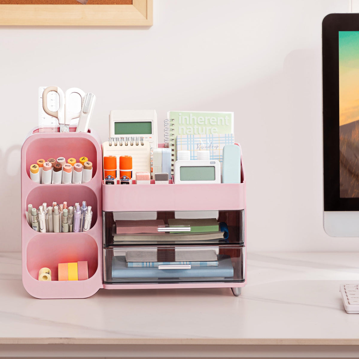HBlife Desk Organizer with Pen Pencil Holder for Desk, Pen Organizer with 2 Drawers, Desk