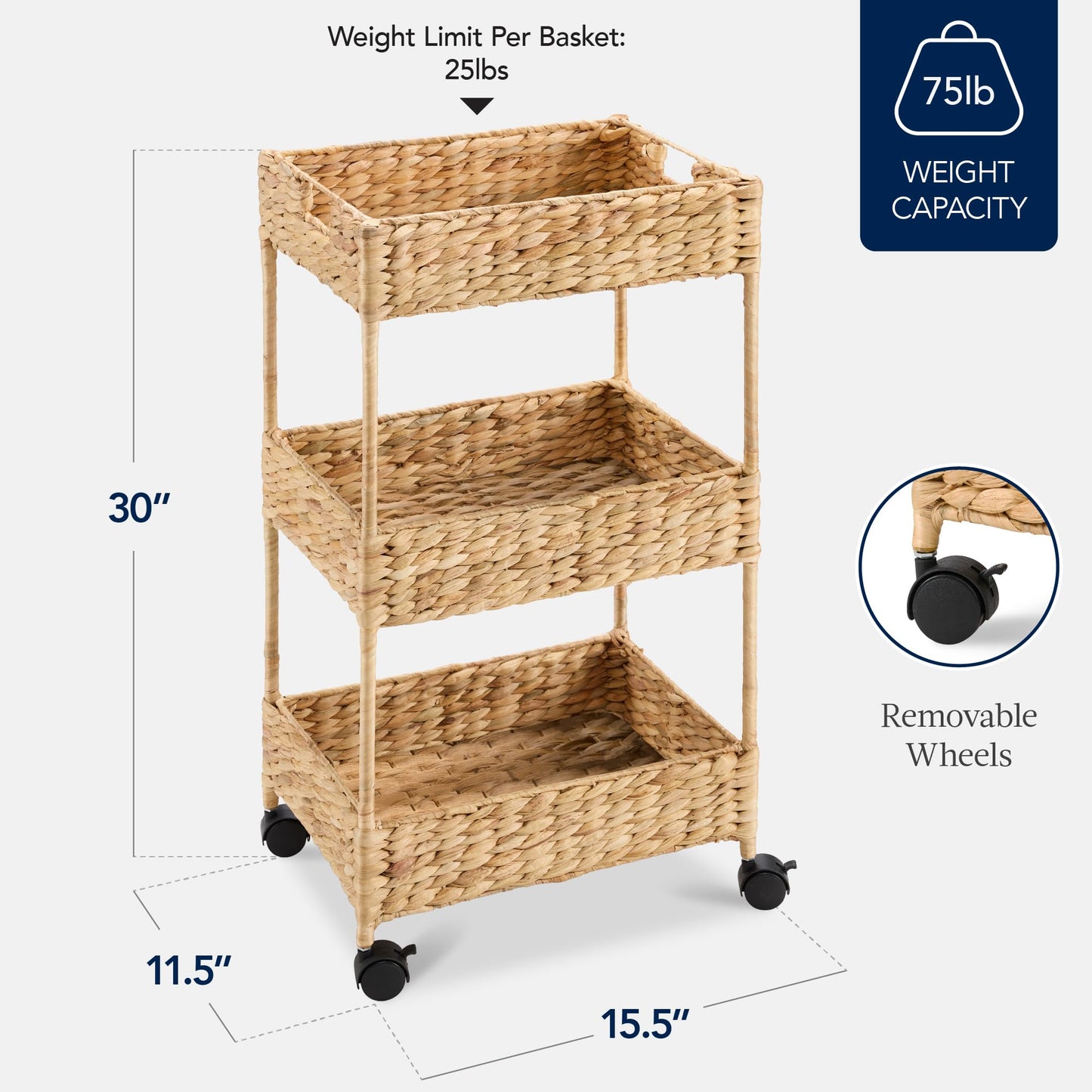 Best Choice Products 3-Tier Water Hyacinth Rolling Nursery Caddy w/Wheels, Utility Cart, Storage