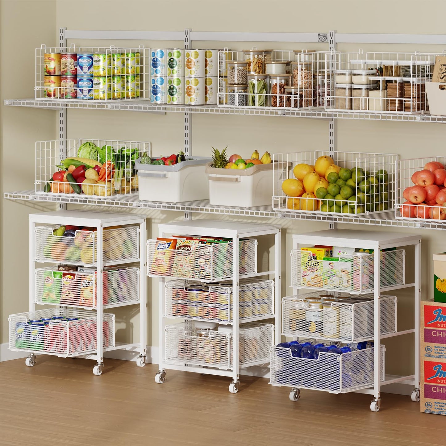 Kitchen Cart with Storage, 3-Tier Pantry Organizer and Storage Cart with Drawer, Fruit Vegetable