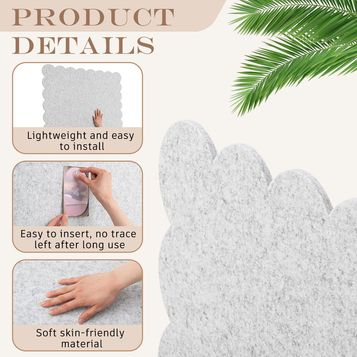 Mooliwe Scalloped Felt Bulletin Cork Board Foldable Light Gray 24 * 18 Inch