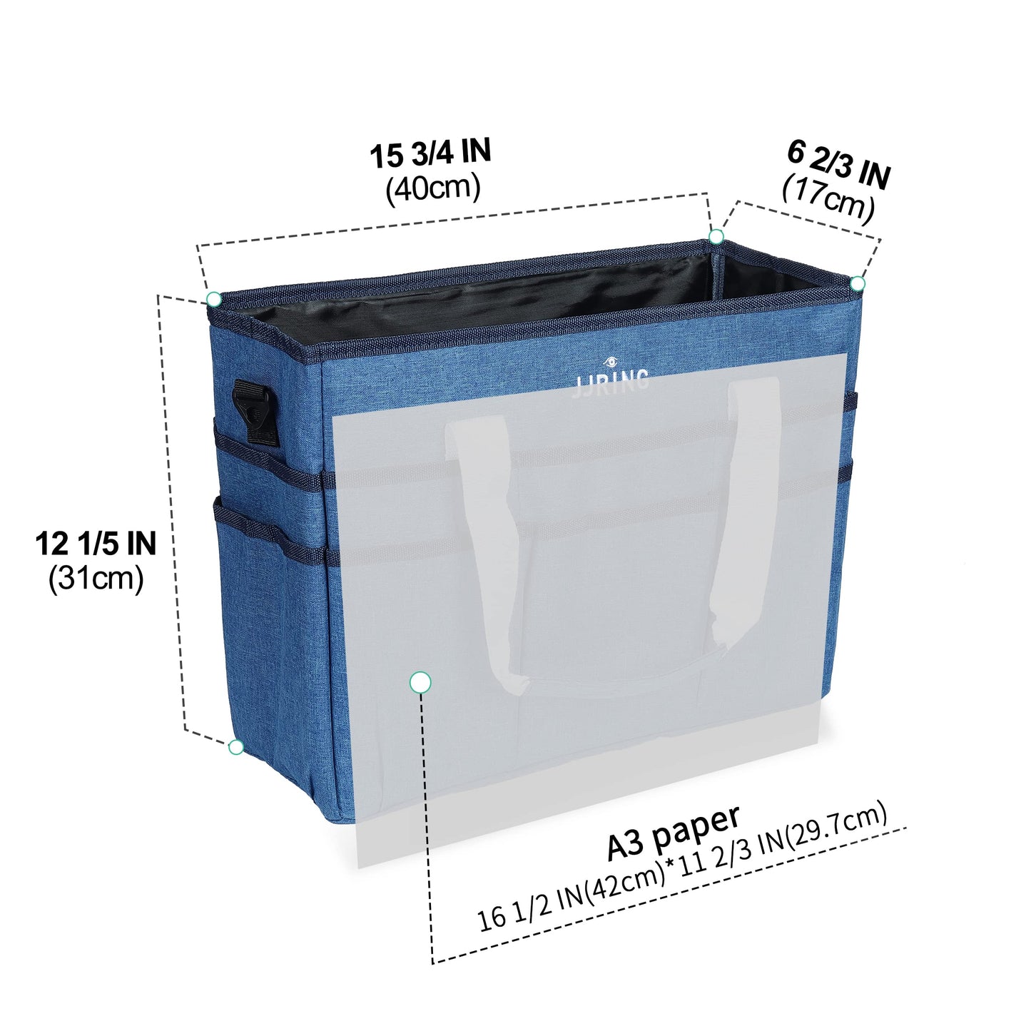 JJRING Craft Organizer Tote Bag Large Art Storage Caddy Blue