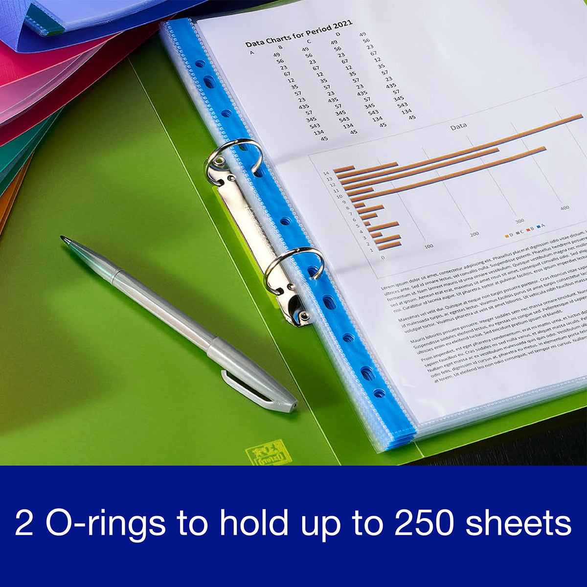 Oxford A4 Ring Binders, 5 Flexible 2-Ring Folders, 40mm, Assorted Colours