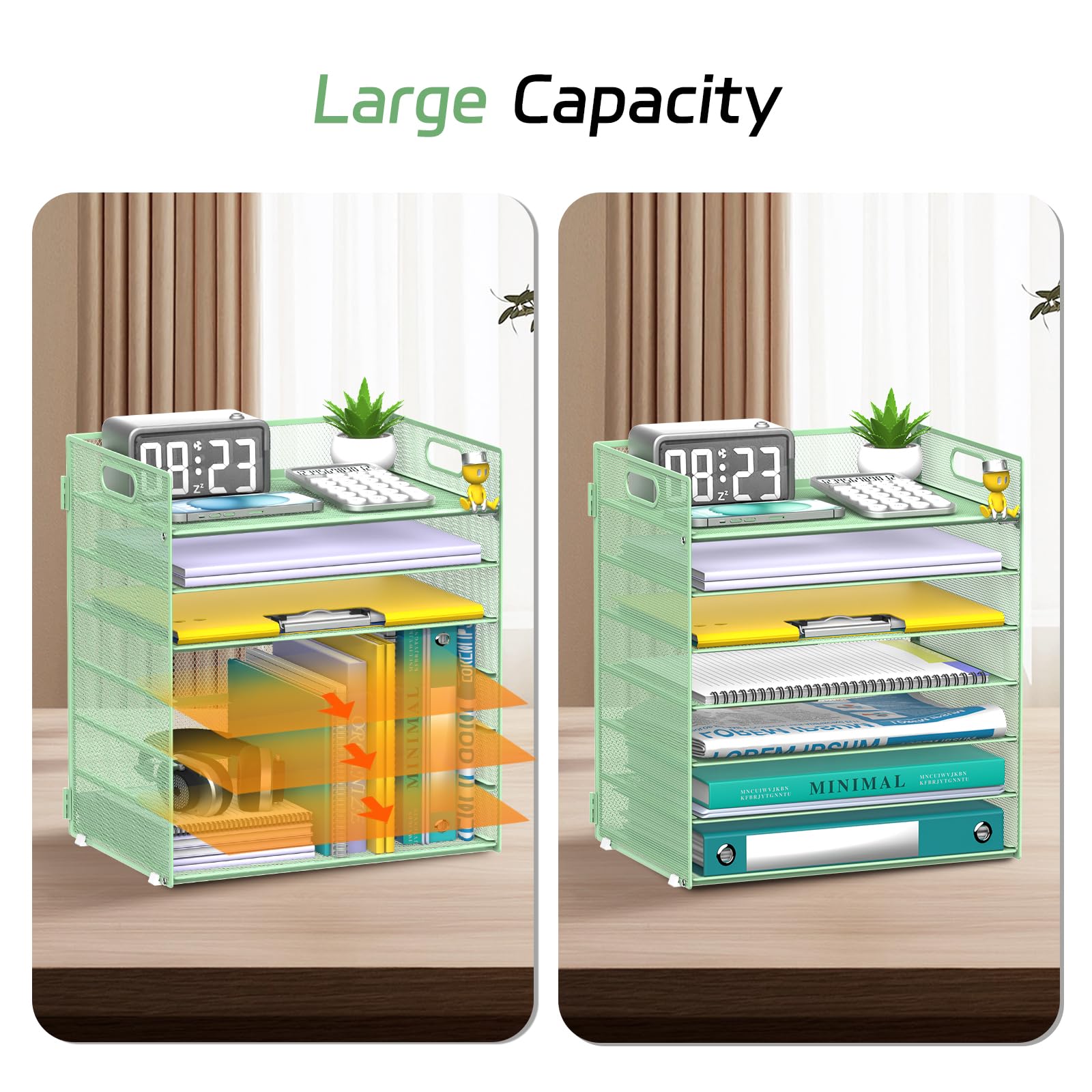 7 Tier Paper Organizer for Desk with Letter Trays & Handle Mint Green