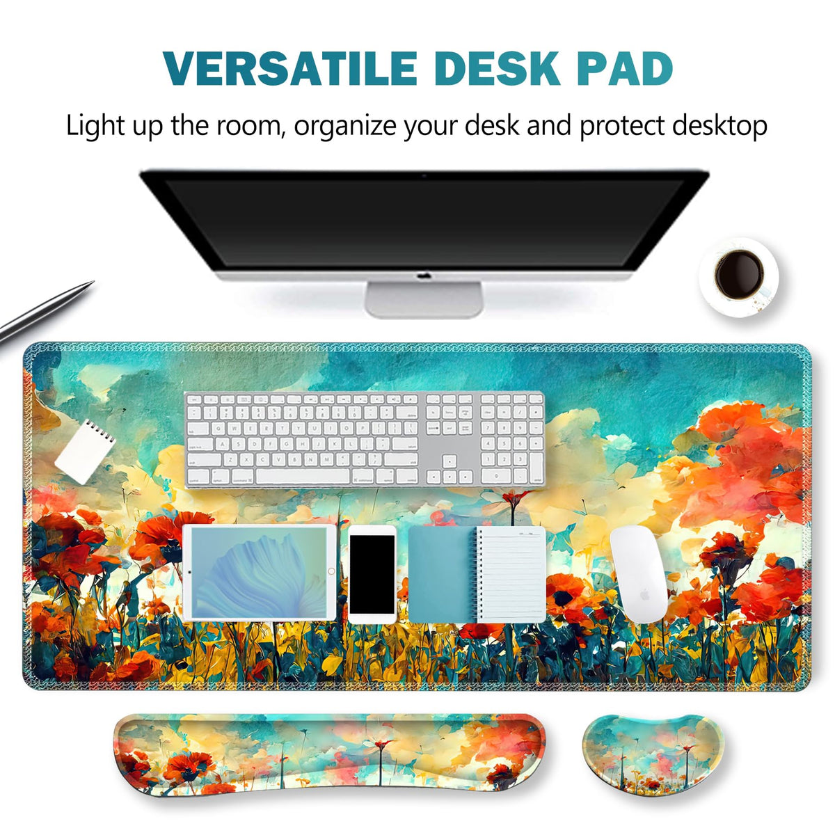 ARTSO Gaming Mouse Pad Wrist Support Set, XXL Large Desk Mat Mousepad + Keyboard Wrist Support+