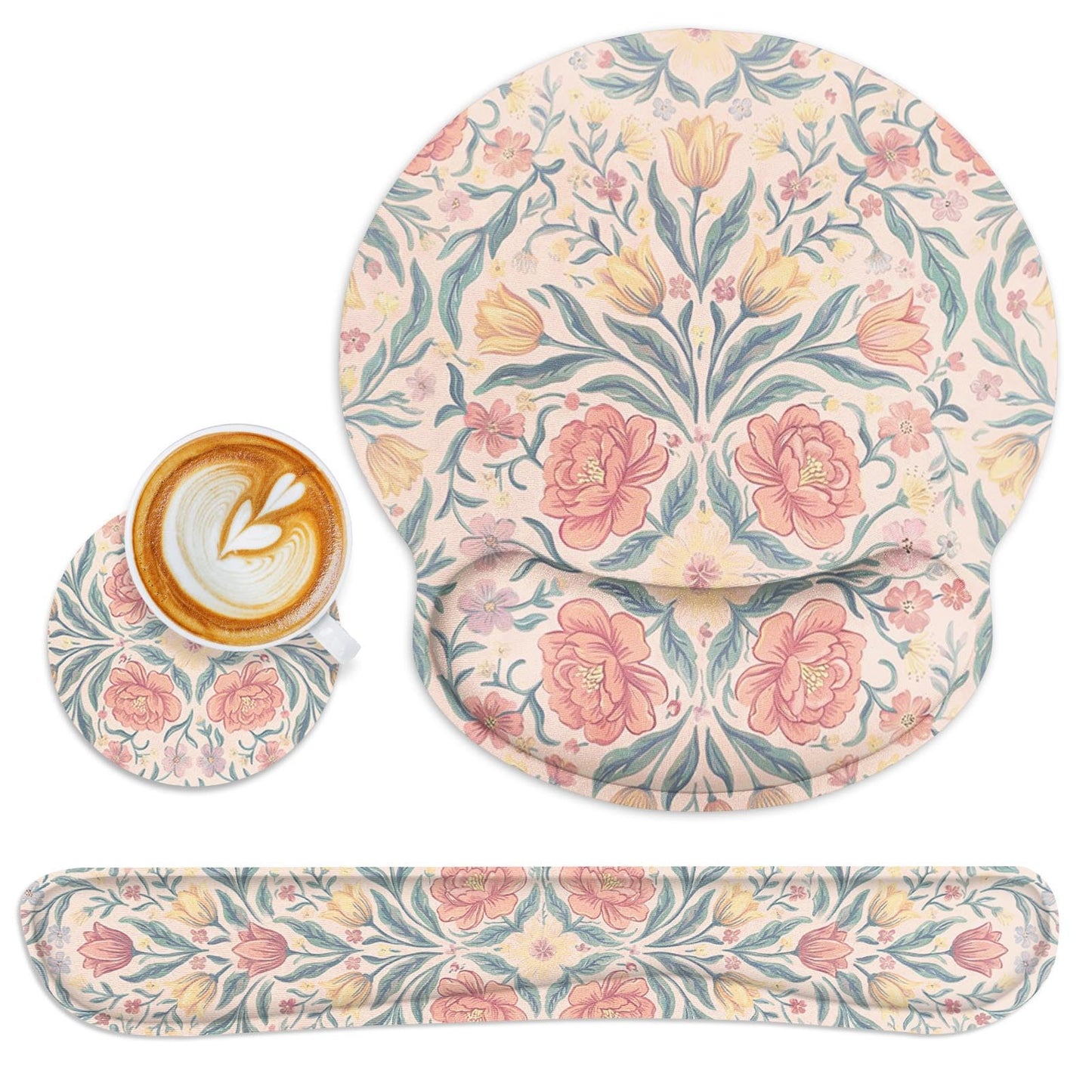 Britimes Ergonomic Mouse Pad Set with Wrist Rest, Floral Boho