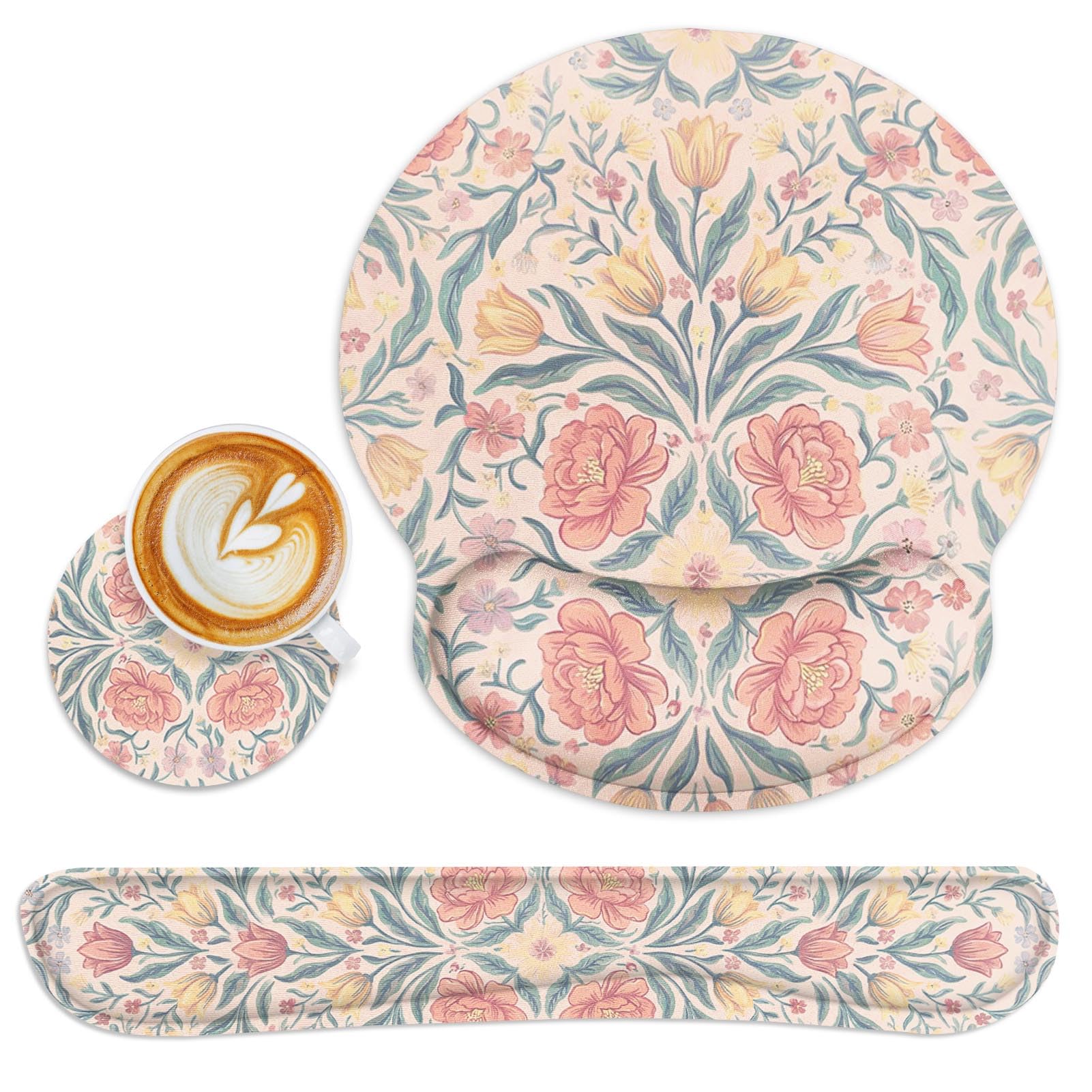 Britimes Ergonomic Mouse Pad Set with Wrist Rest, Floral Boho
