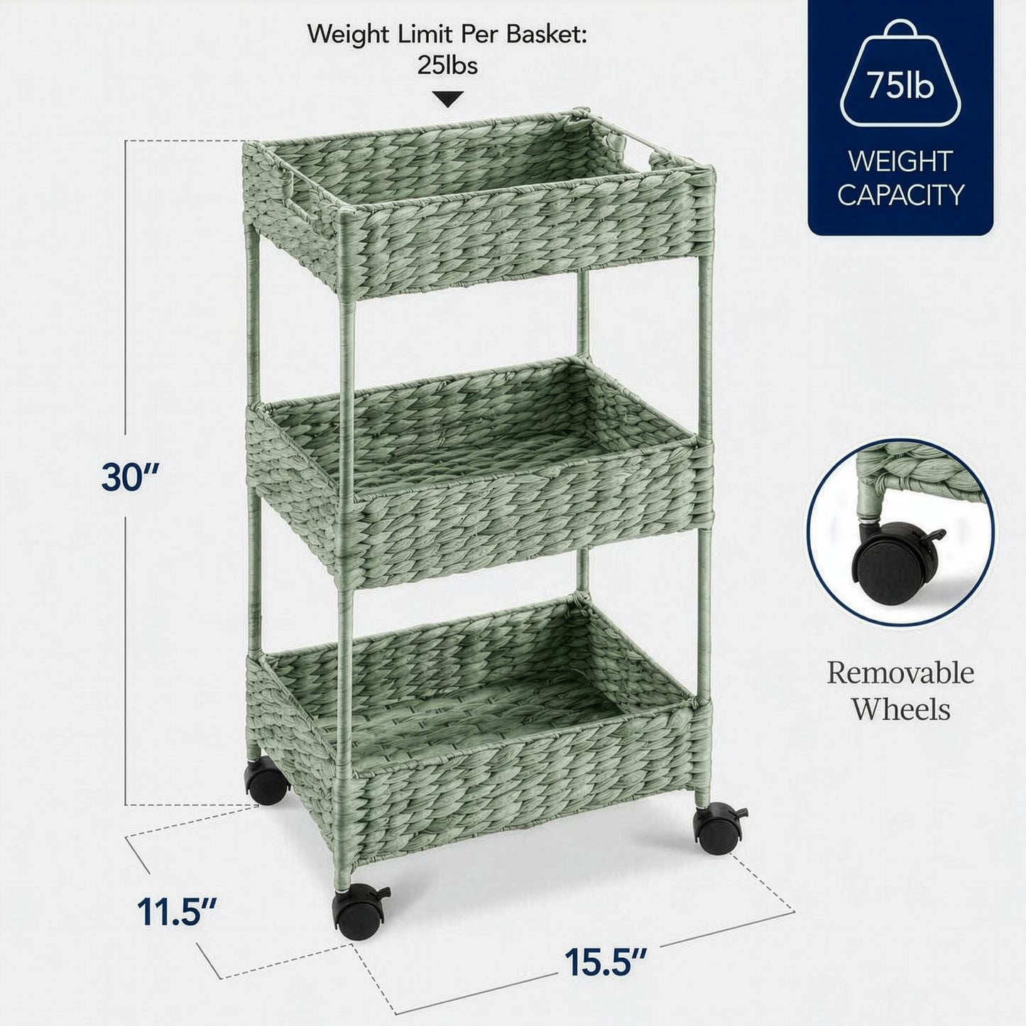 Best Choice Products 3-Tier Water Hyacinth Rolling Nursery Caddy w/Wheels, Utility Cart, Storage