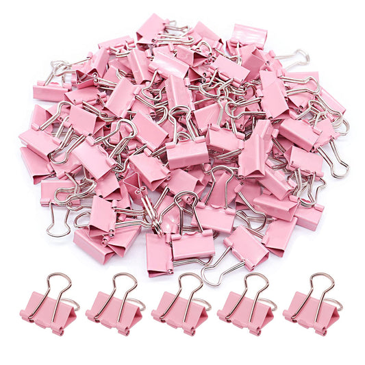 Pink Binder Clips, Mini Paper Clip, Small Paper Clamps 15mm (5/8 inch), 100 Pack Micro Size Office