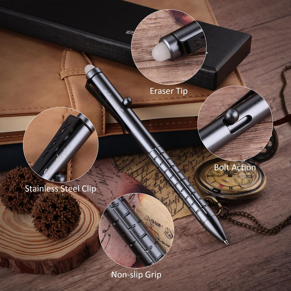 SMOOTHERPRO Aluminum Bolt Action Pen,Compatible with Pilot FriXion Refill