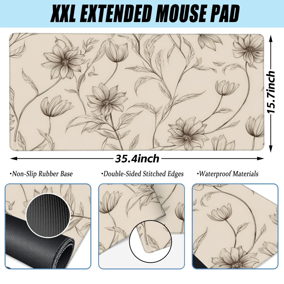 XXL Mouse Pad,Minimalist Flowers Large Gaming Mouse Pad,Abstract line Floral Desk Mat for