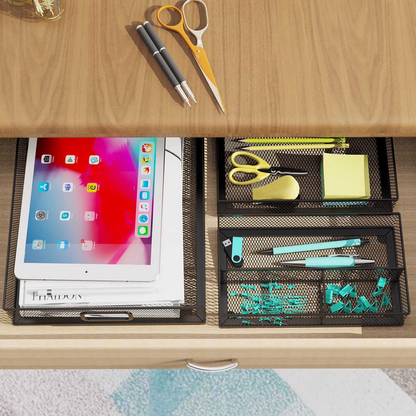 ITAYVAN Desk Drawer Organizer Set, 3 Pcs Metal Mesh Office Drawer Organizers, Paper Organizer