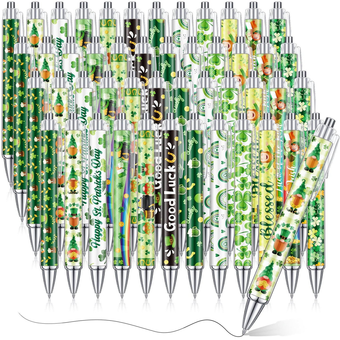Cholemy 48 Pieces St. Patrick's Day Pens Bulk Lucky Shamrock Ballpoint Pen Retractable Irish Green