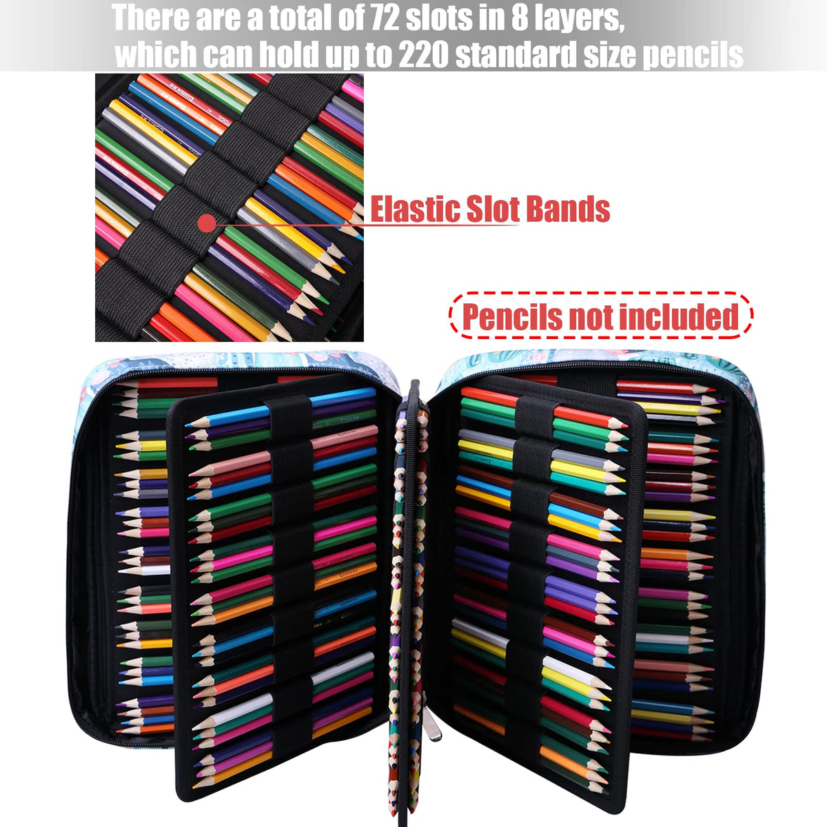 AYVANBER Colored Pencil Case 220 Slots Gel Pens Holder Waterproof Organizer Bag Portable Artist