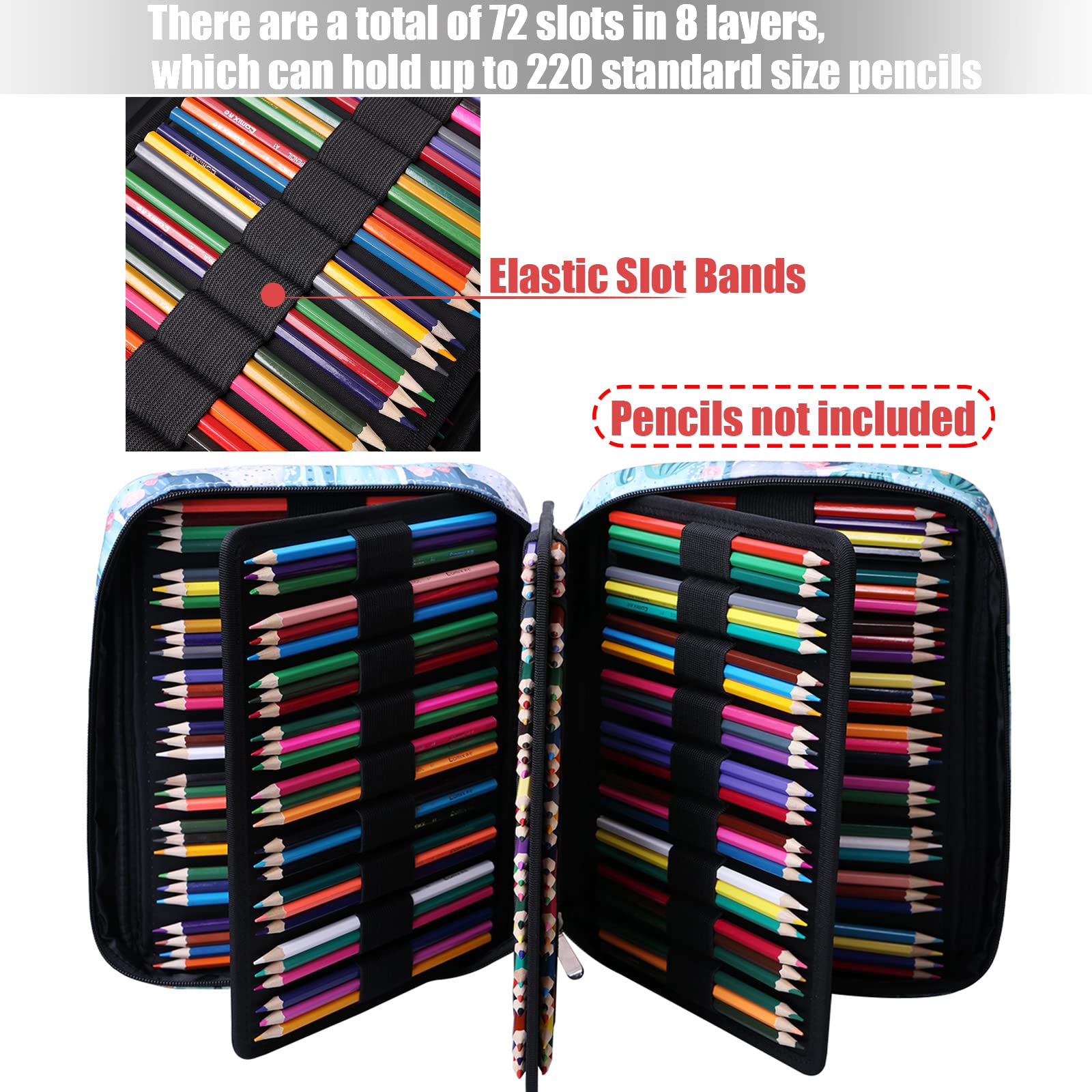 AYVANBER Colored Pencil Case 220 Slots Gel Pens Holder Waterproof Organizer Bag Portable Artist