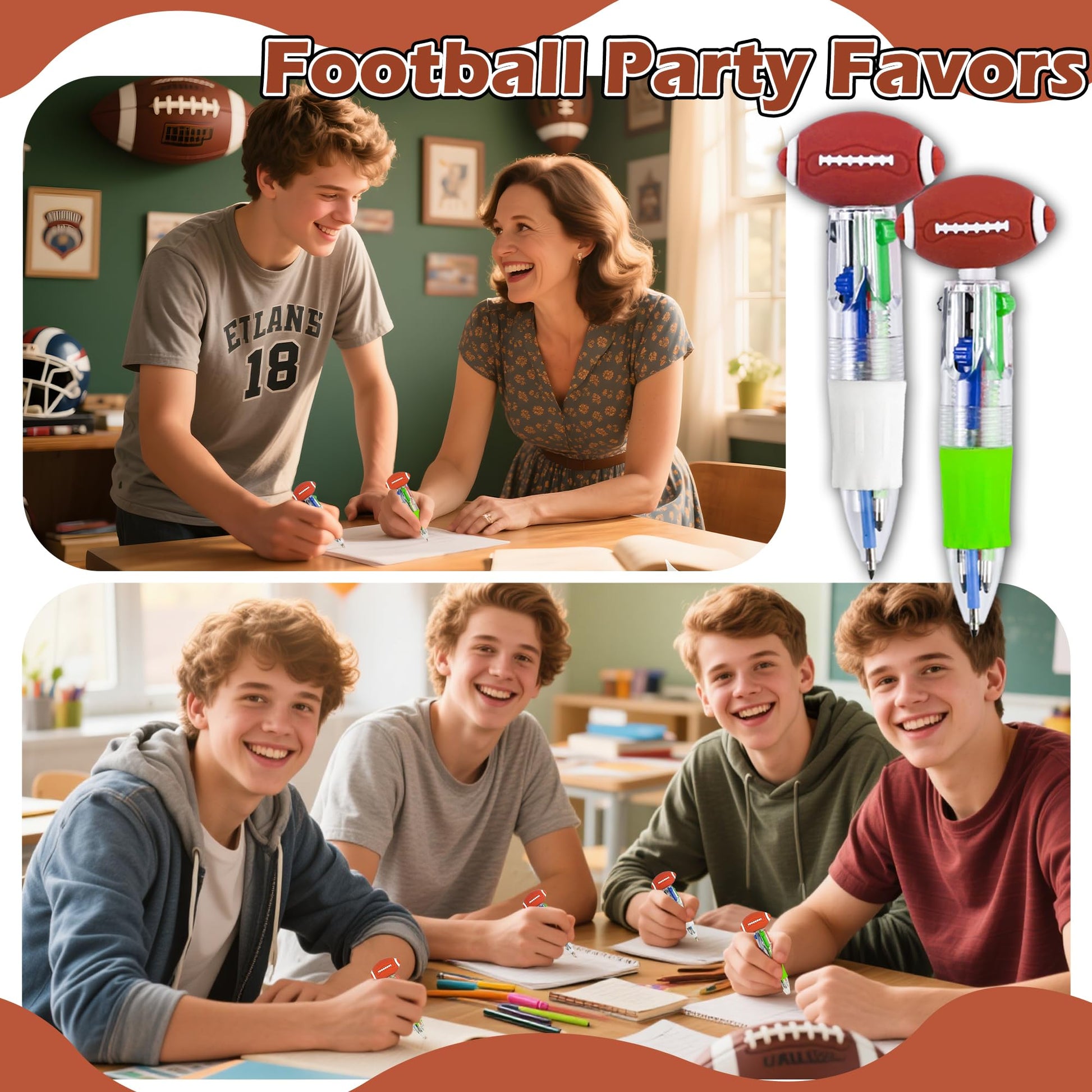 LiYiQ 100 Pcs Football Party Favor Multicolor Pen in One Cartoon Cute Fun 4-in-1 Cute Pens Bulk