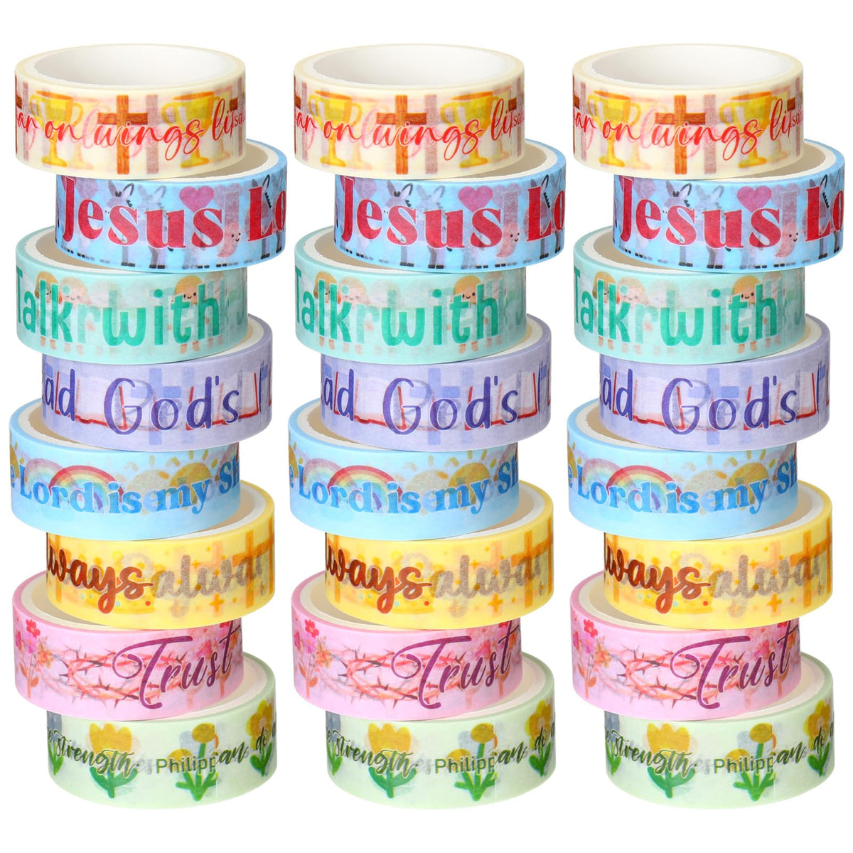 Janlaugh 24 Rolls Christian Washi Tape Gifts, Kawaii Cute Religious