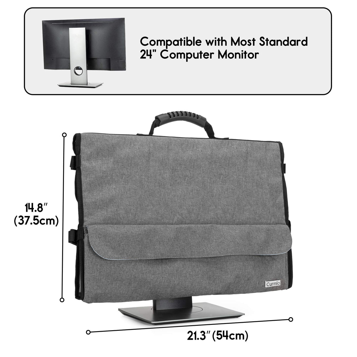 CURMIO 24 Inch Computer Monitor Carrying Case with Rubber Handle, Gray
