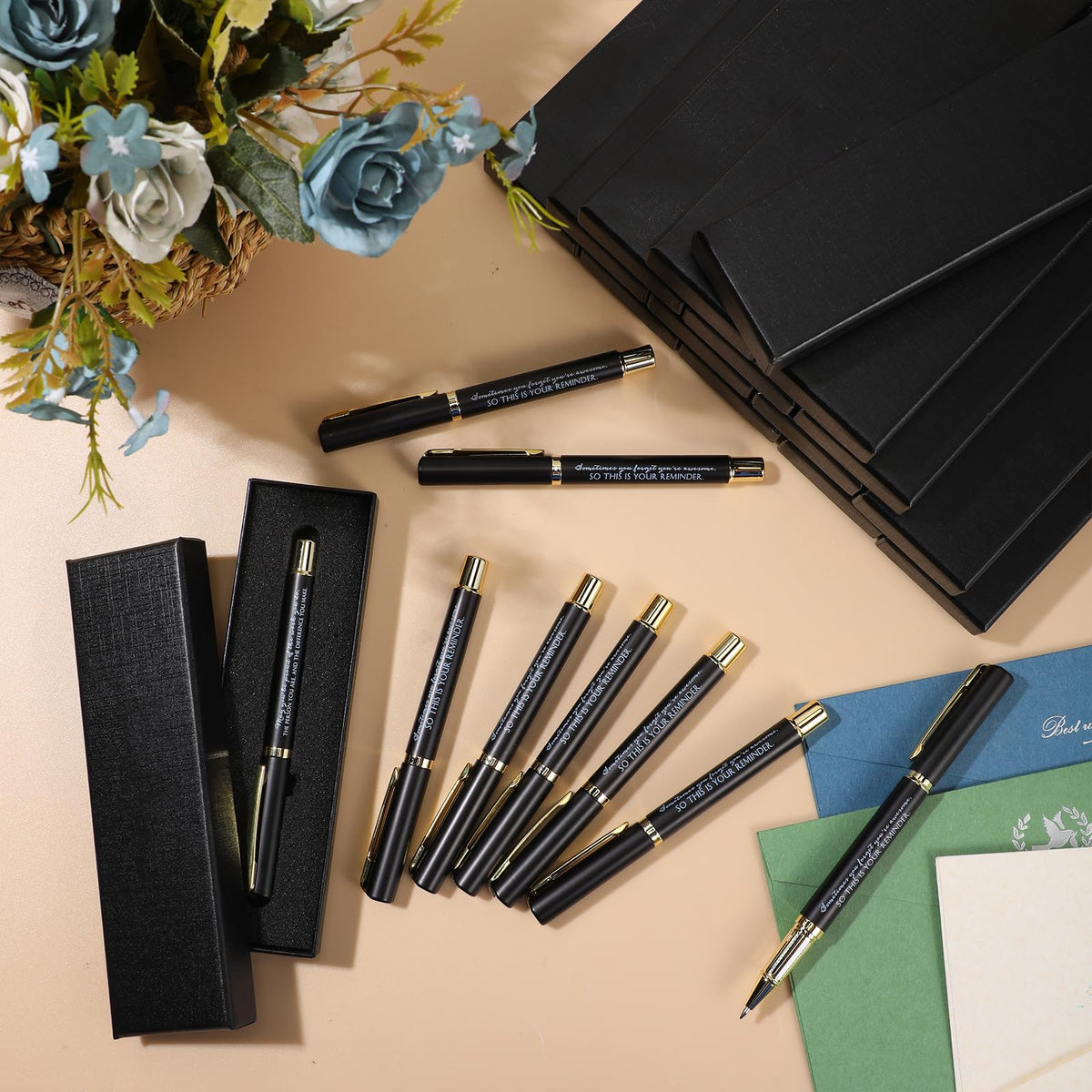 PerKoop 30 Sets Thank You Gift Inspirational Pen with Box, Black, Stylish