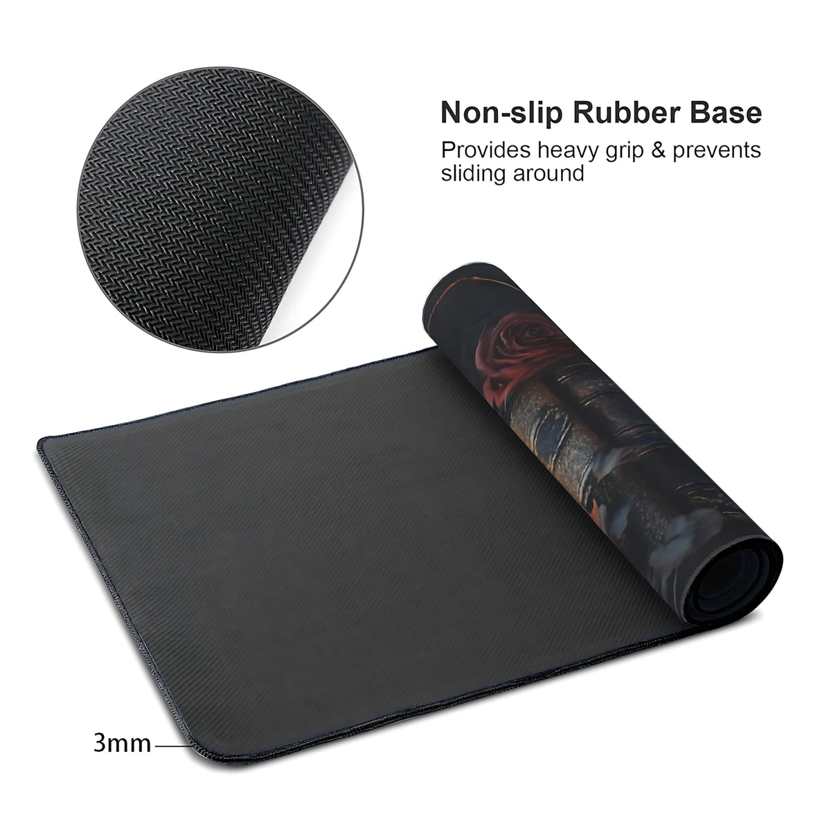 Aesthetic Book Gaming Mouse Pad, Black Red Dark Romanticism Desk Mat with Anti-Slip Base & Stitched