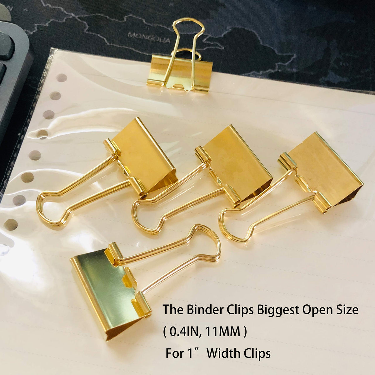 Nctinystore Binder Clips Little a bit Smaller Than Medium Clips Metal Clamp 1IN / 25MM (Golden, 24