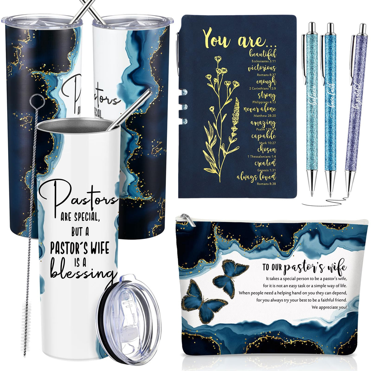 Watersay 6 Pcs Pastor's Wife Appreciation Gifts 20oz Marble Tumbler, Blue