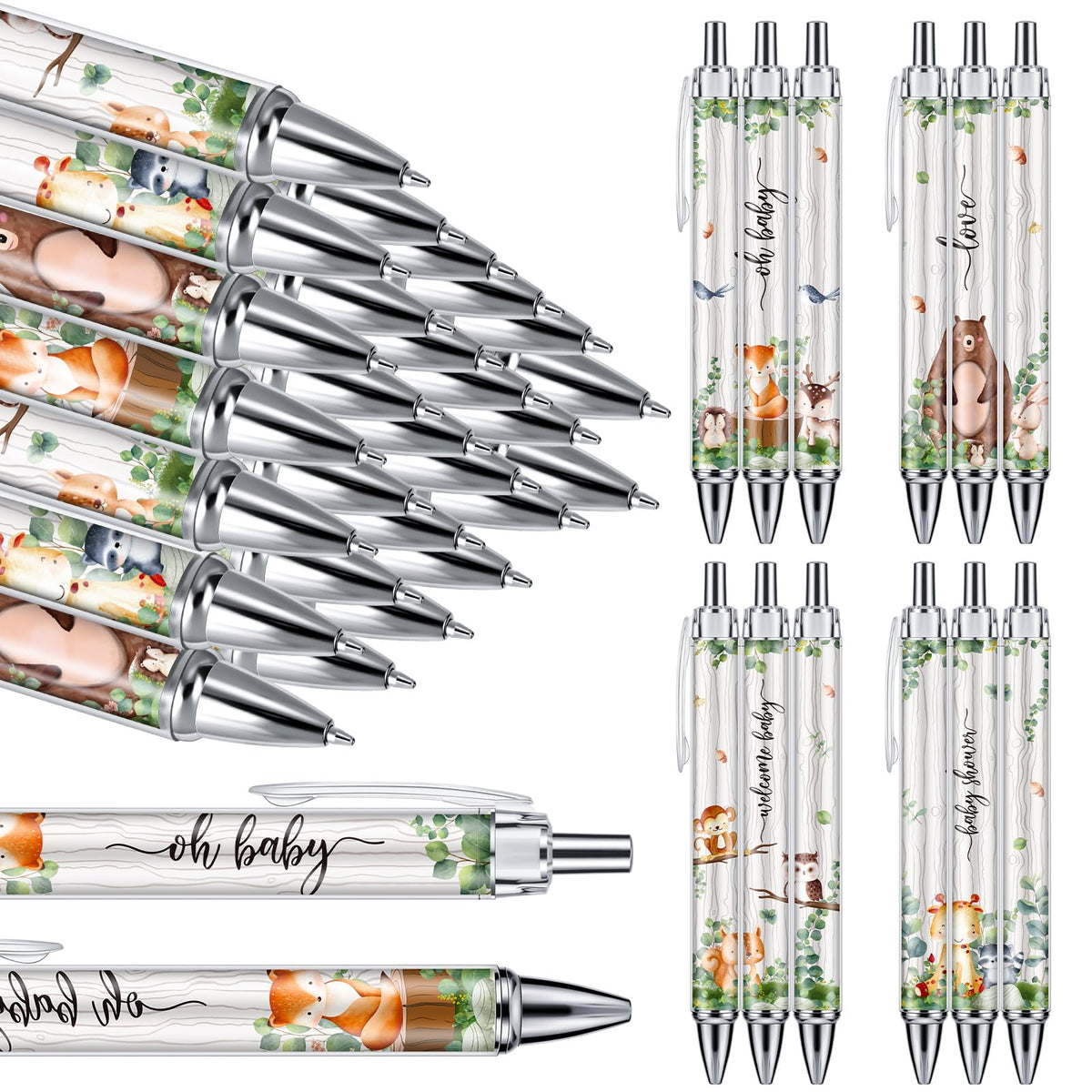 Chuangdi 48 Pcs Baby Shower Pens, Bulk Party Favors for Guests, Retractable Ballpoint Pens Black