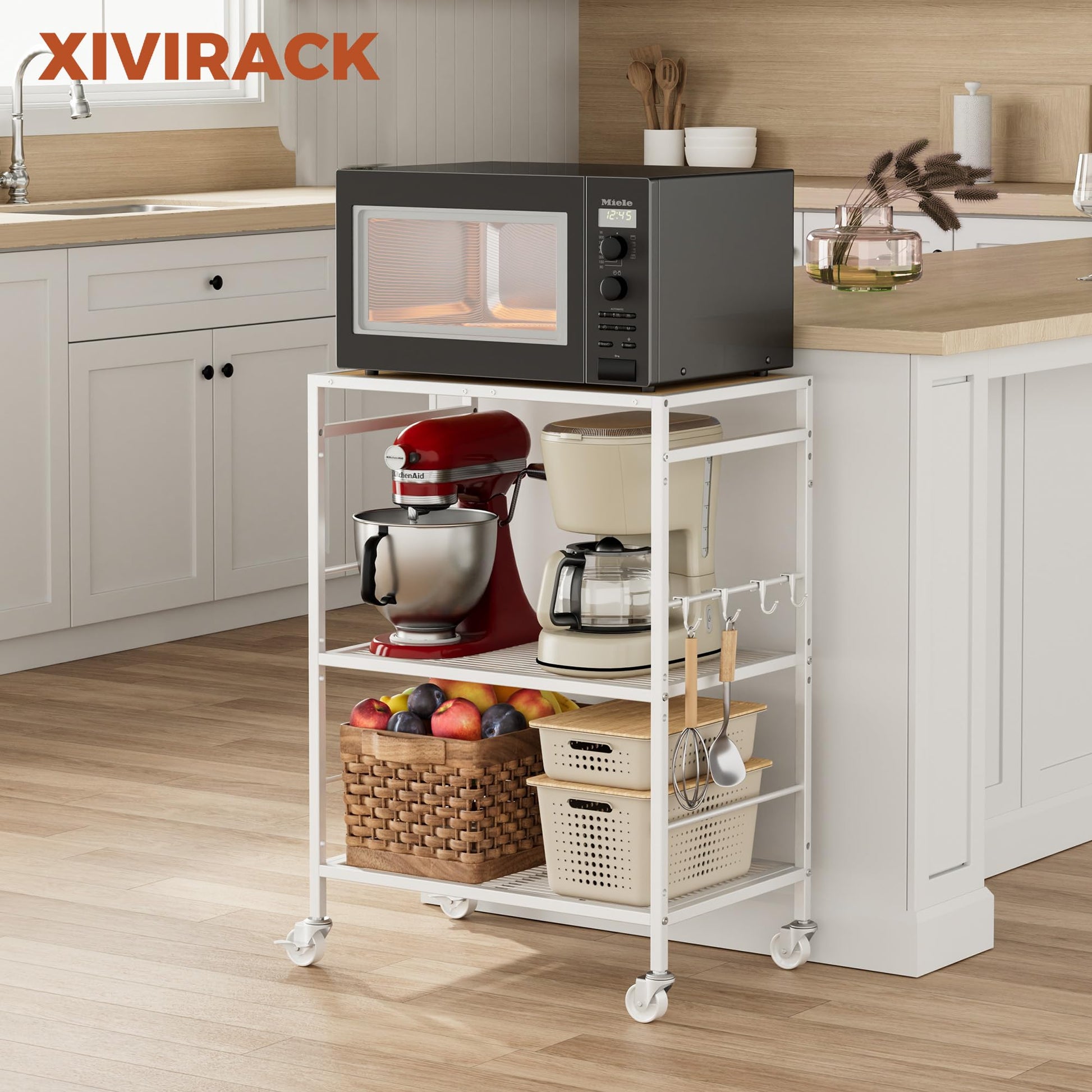 3 Tier Rolling Kitchen Microwave Cart, Utility Cart , Microwave Stand White