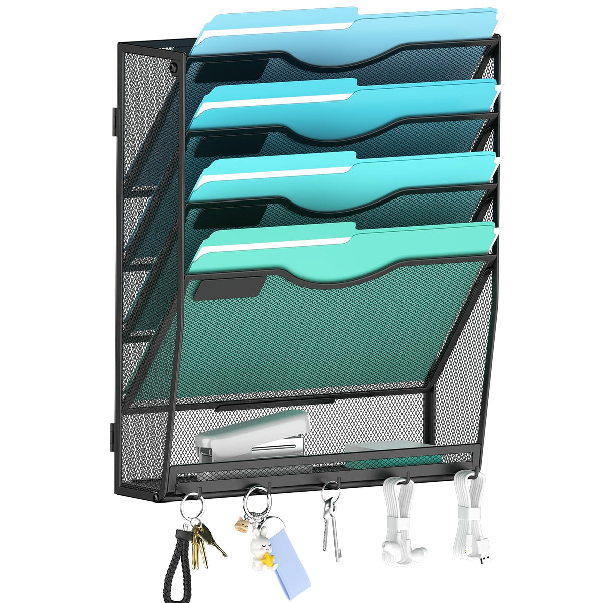 Gawerk 5-Tier Wall File Organizer Hanging Wall File Holder Wall Mount Paper Folder Organize, Mesh