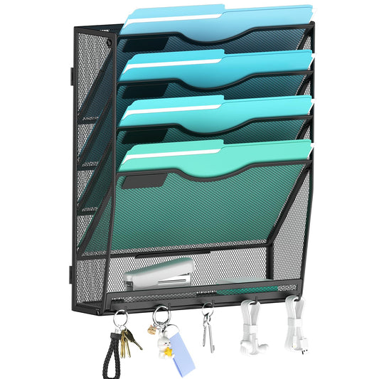 Gawerk 5-Tier Wall File Organizer Hanging Wall File Holder Wall Mount Paper Folder Organize, Mesh
