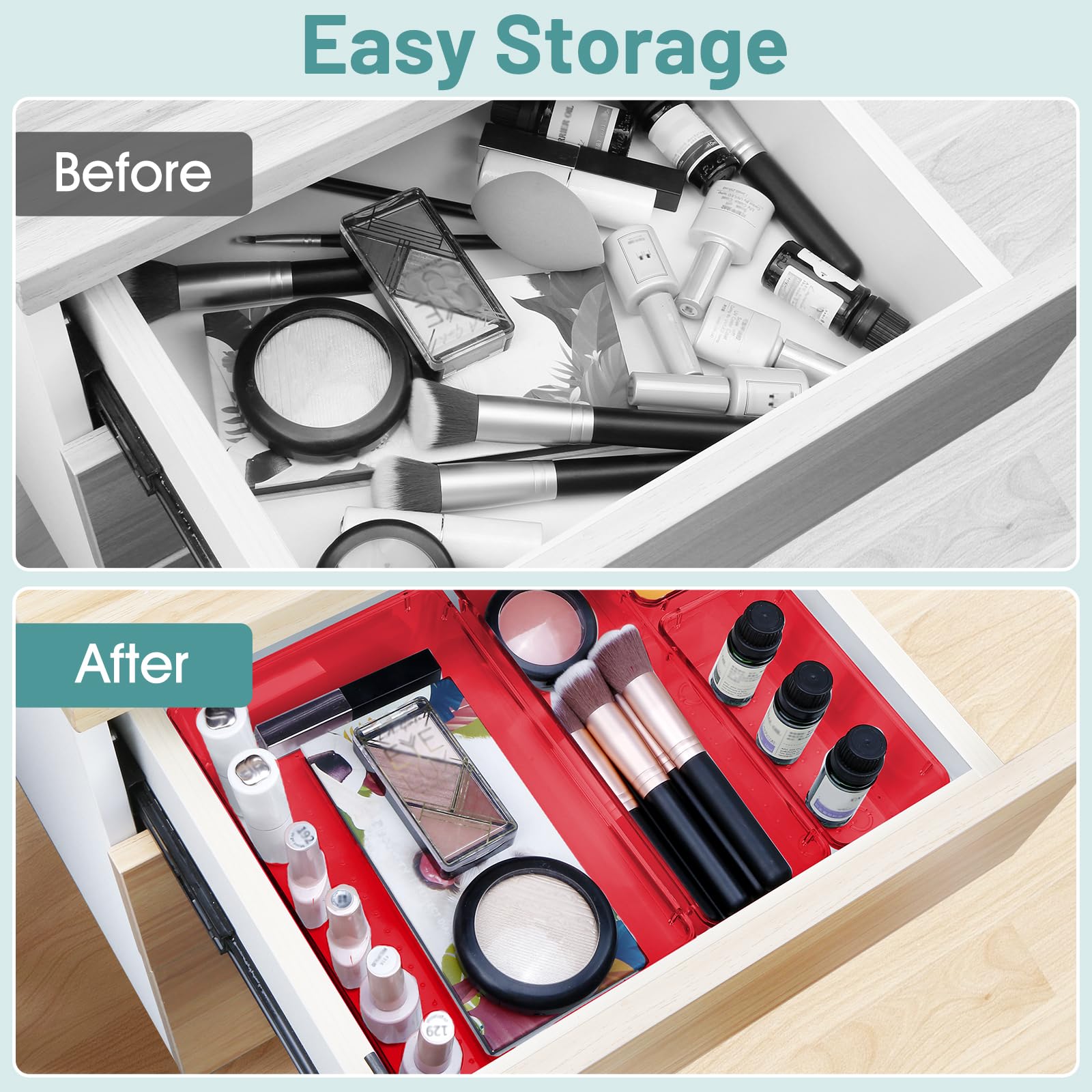25 PCS Plastic Drawer Organizer Set, Makeup Organizers and Storage Bins