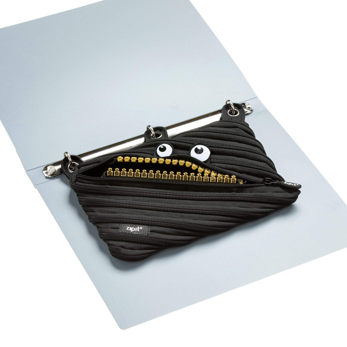 ZIPIT Grillz Pencil Case for Kids, Cute 3-Ring Binder Pouch for Boys,Black