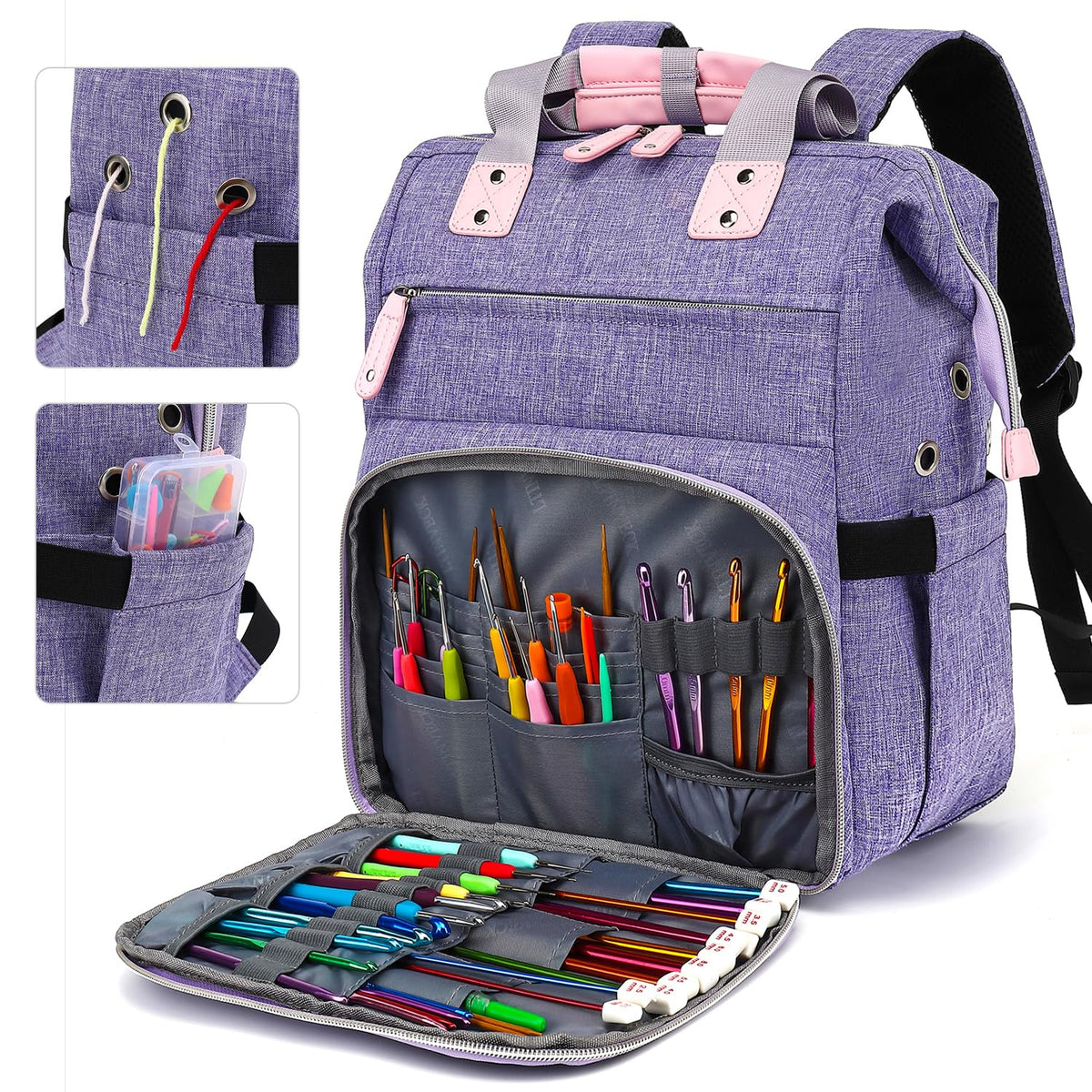 LTINVECK Knitting Bag Backpack,Yarn Storage Organizer Travel Crochet Bag,Large Capacity Tote Bag