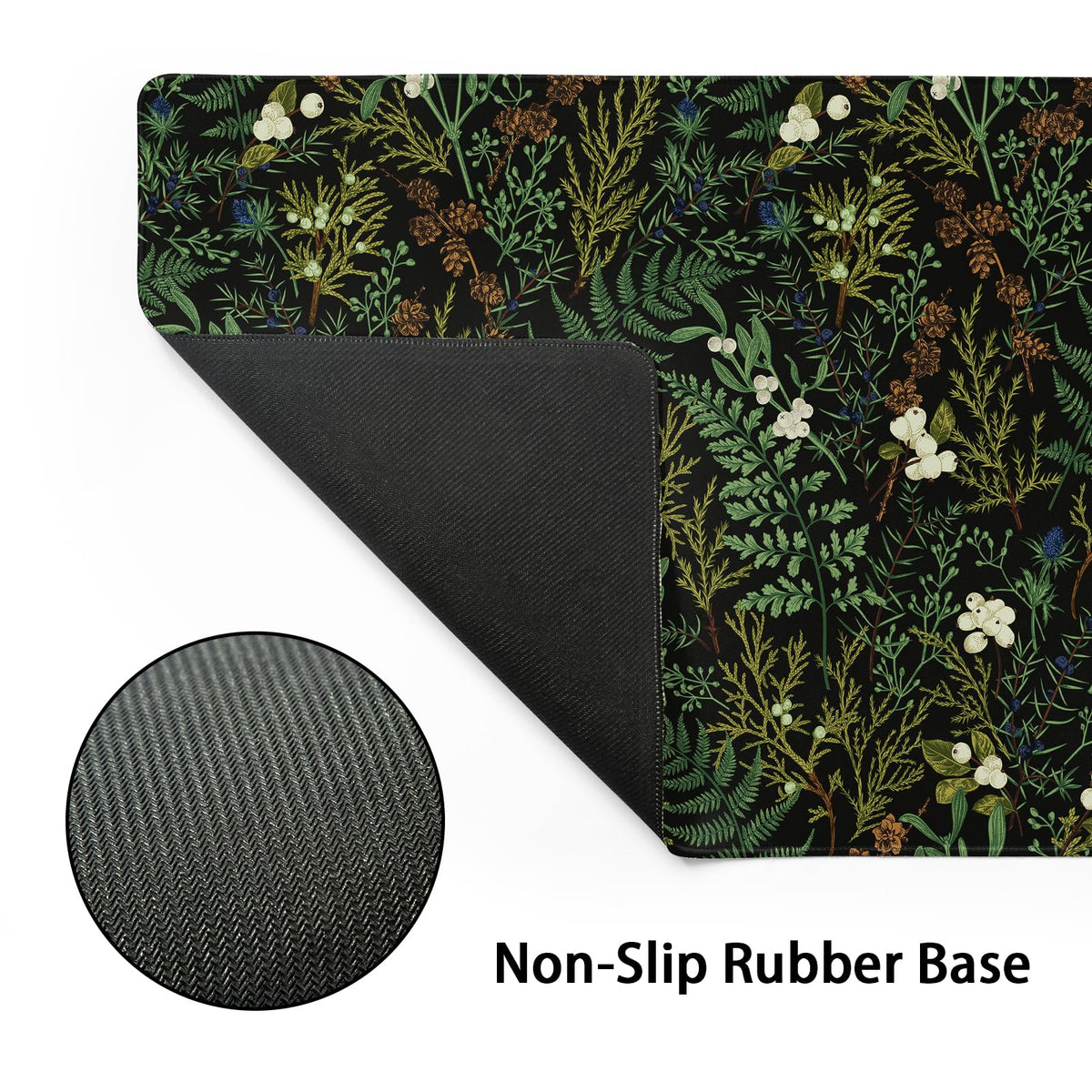 Black Aesthetic Vintage Botanical Gaming Mouse Pad Extended Cute Forest Green Plant Nature Floral
