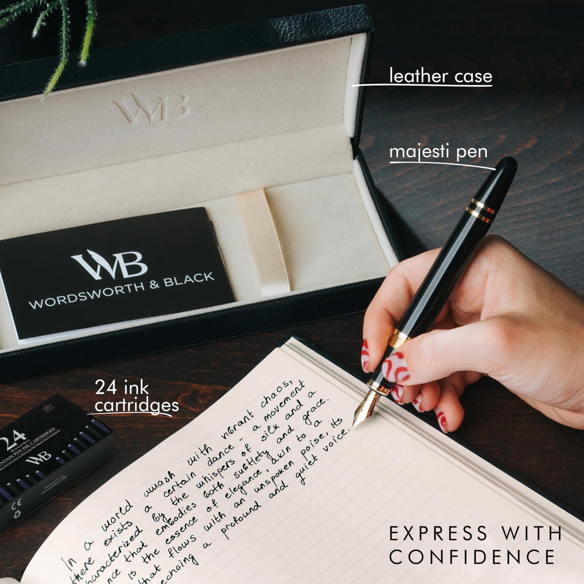 Wordsworth & Black Majesti Fountain Pen Set for Writing, Fine Nib
