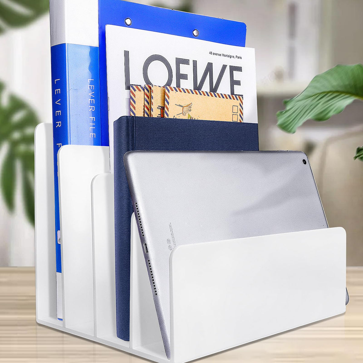 Goihgioh 4 Section White Acrylic Desk Organizer and Accessories, Sturdy & Thick Acrylic File Folder