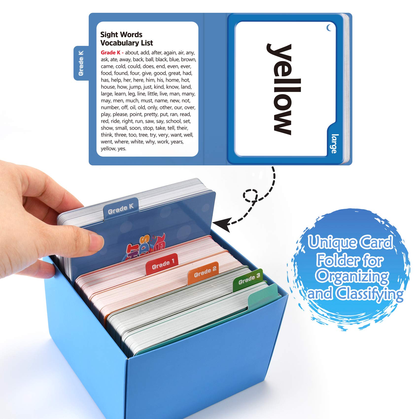 Torlam 520 Sight Words Flash Cards Kindergarten Homeschool Supplies with Card Folders & Rings
