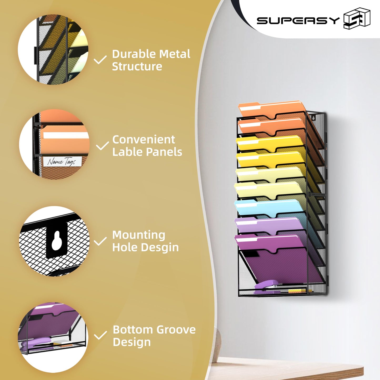 SUPEASY 10Tier Hanging Wall File Holder Organizer for Papers, Folders, Files Clipboard & Magazine