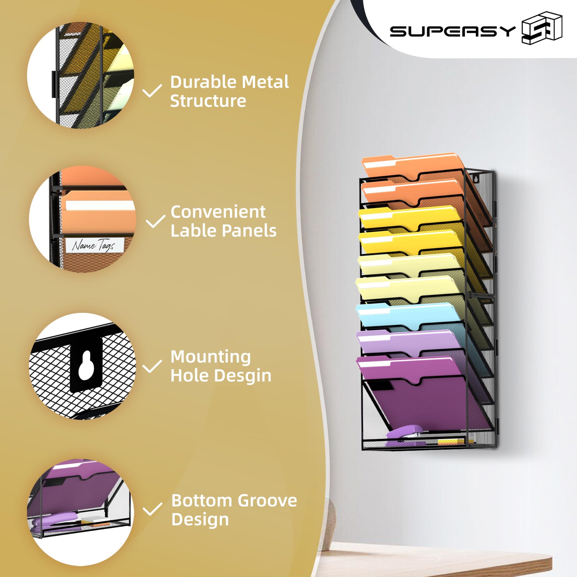 SUPEASY 10Tier Hanging Wall File Holder Organizer for Papers, Folders, Files Clipboard & Magazine