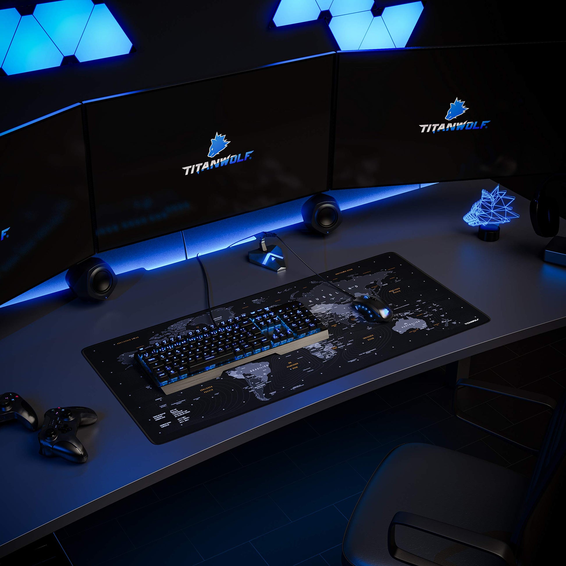Titanwolf – German Layout – Titanwolf XXL Gaming Mouse Mat 900 x 400 x 3 mm – Desk Mat Large – XXL